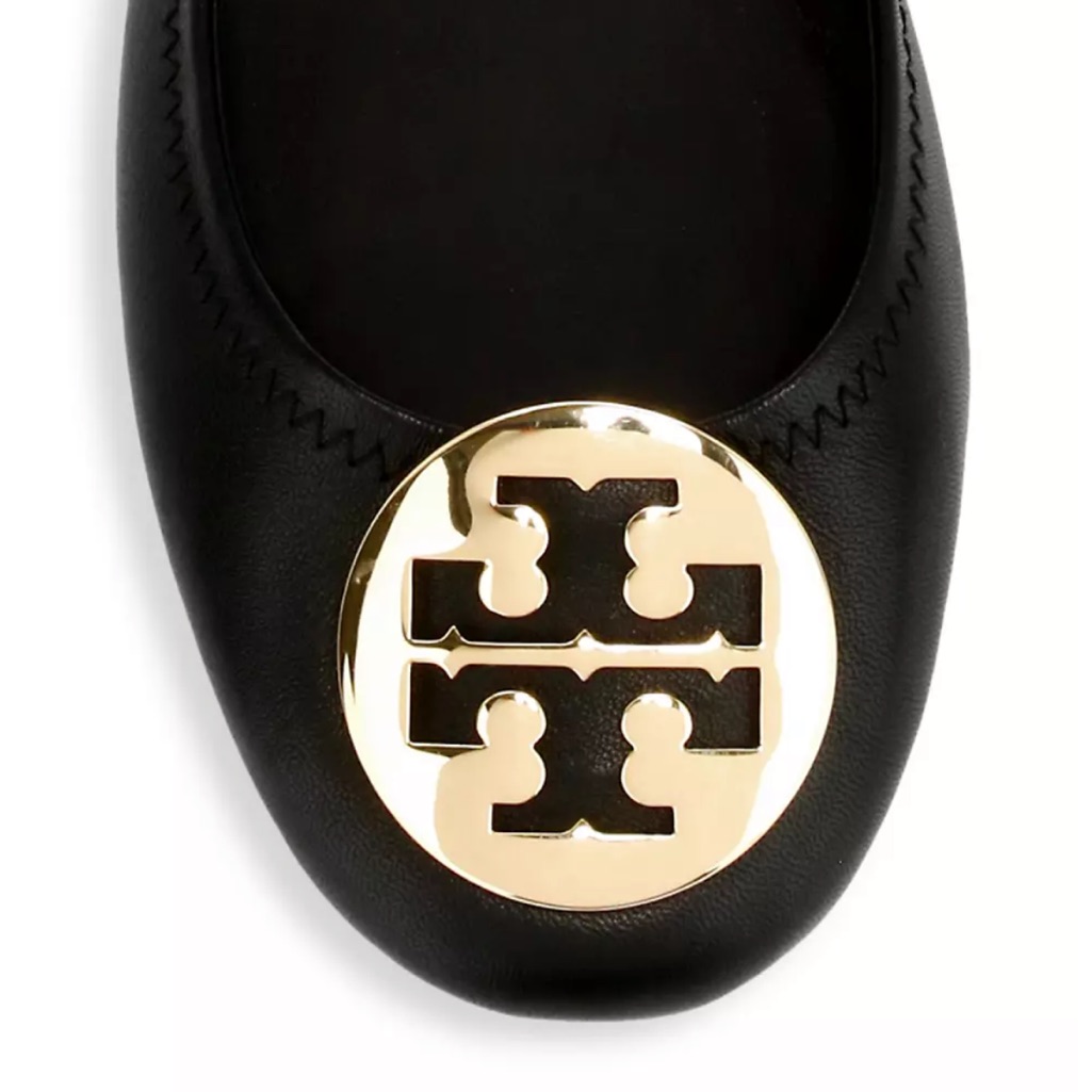 Tory Burch Minnie Flat Black Leather With Silver Logo